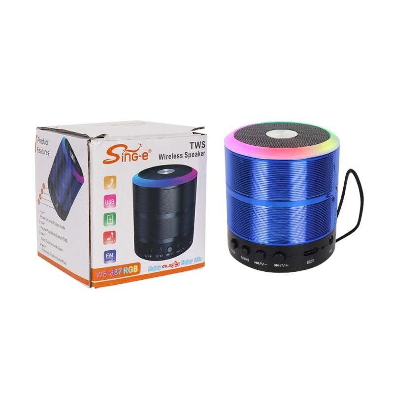 اسپیکر بلوتوثی Sing-e مدل WS-887 RGB | اسپیکر TWS با USB و رادیو FM